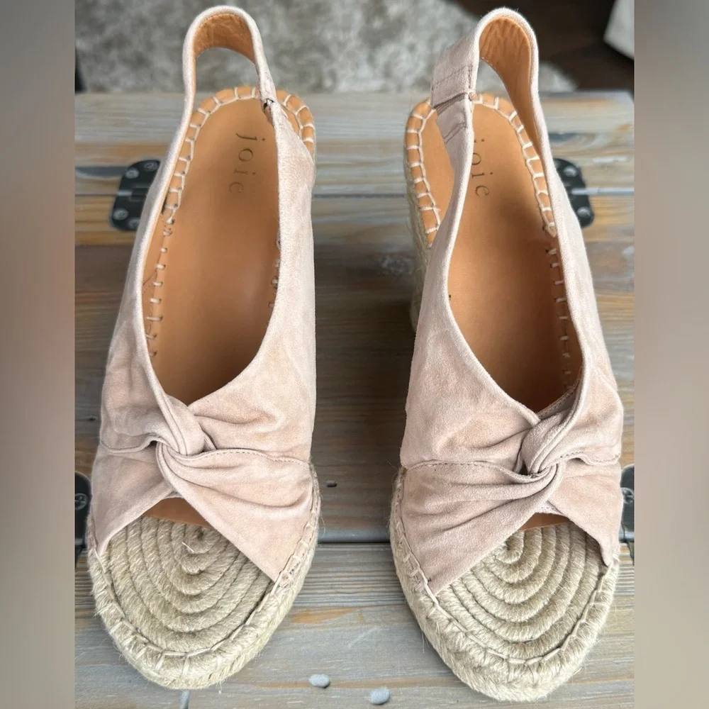 Joie SIZE 37 Nude Pink Suede Women's Slingback Espadrille Platform Wedge Sandals
